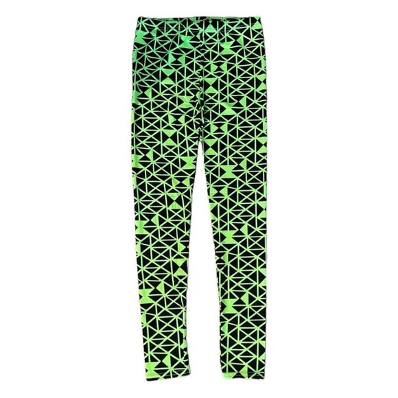 Nollia Seamless Leggings Neon Green Black Geometric Shape Pattern Stretch S/M - Picture 1 of 4